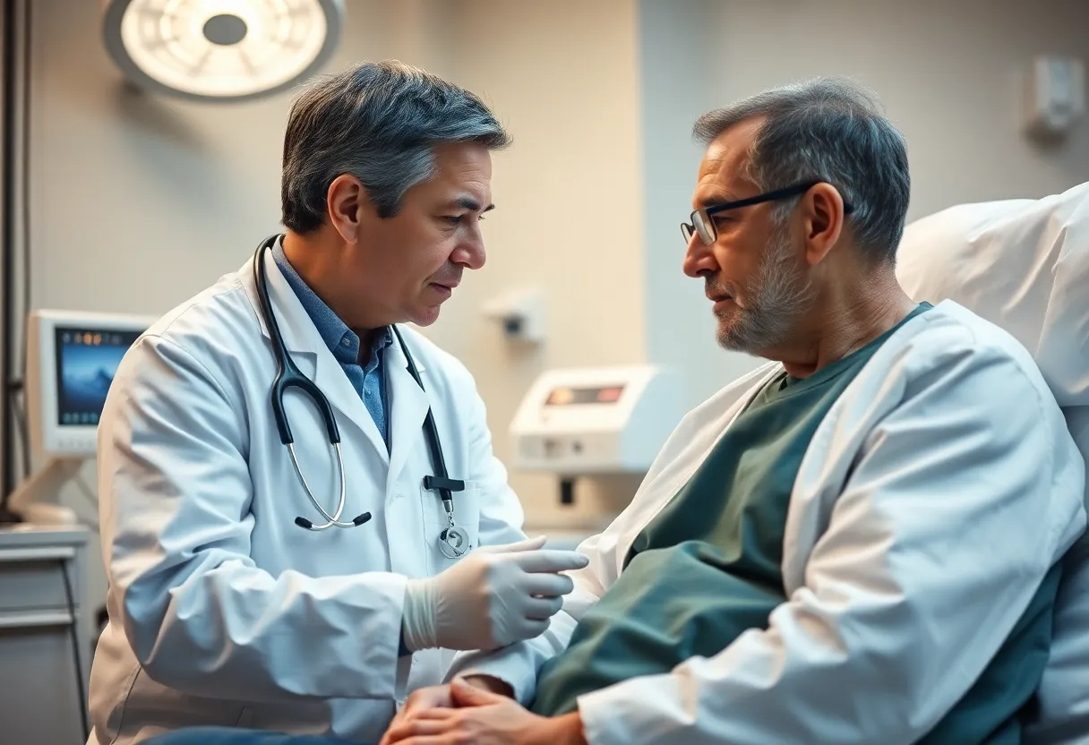 Doctor explaining heated chemotherapy treatment to mesothelioma patient