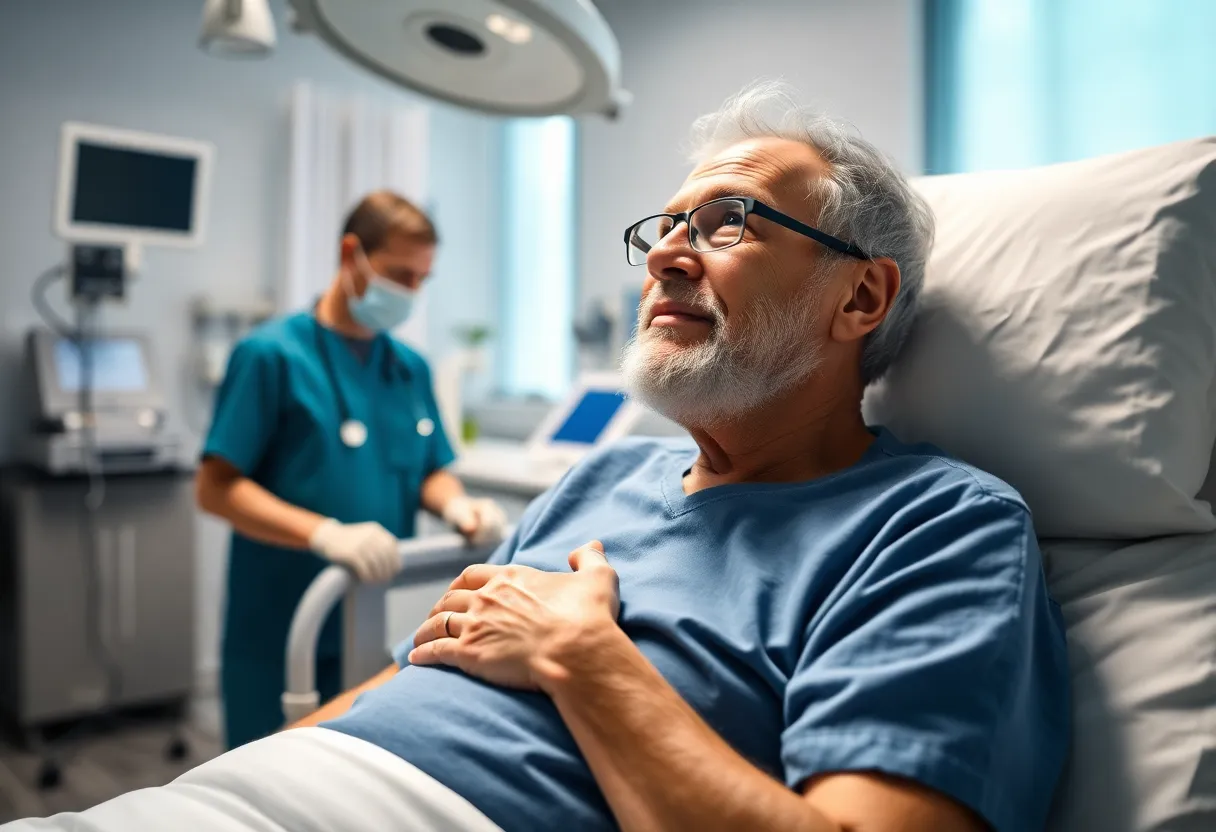 Patient receiving treatment for malignant pleural mesothelioma