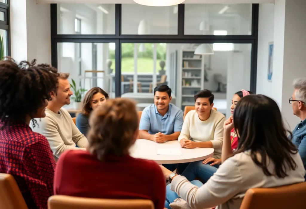 Individuals participating in a mesothelioma support group discussion.