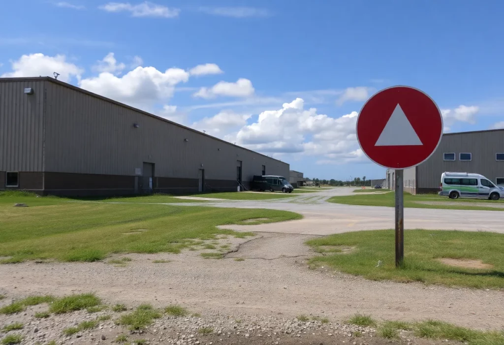 Workers conducting asbestos cleanup at an Air Force base