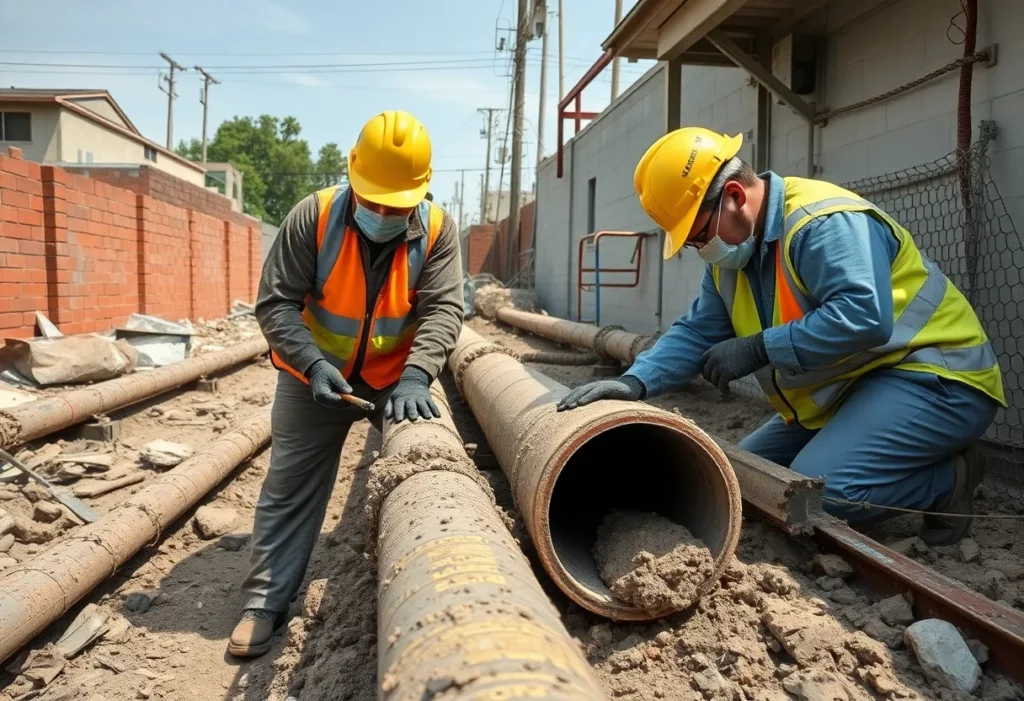 San Diego city workers handling asbestos pipes without protective gear