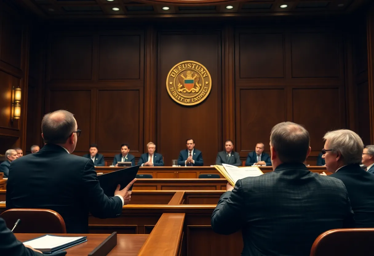 Lawyers in a courtroom discussing corporate accountability cases