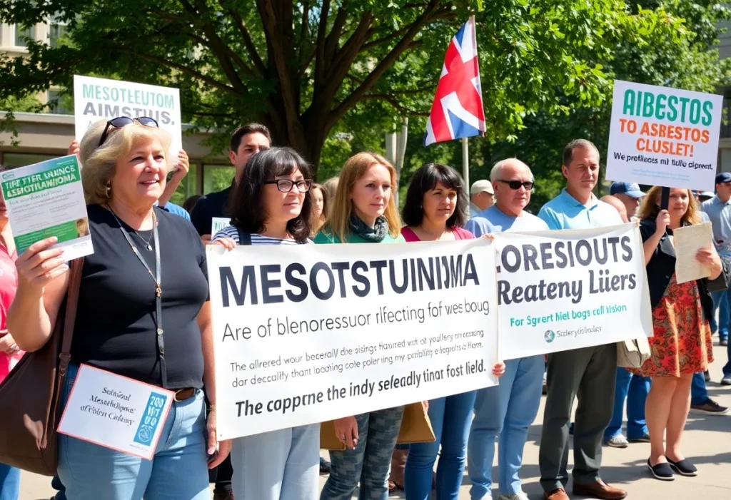 Community event raising awareness about mesothelioma and asbestos risks.