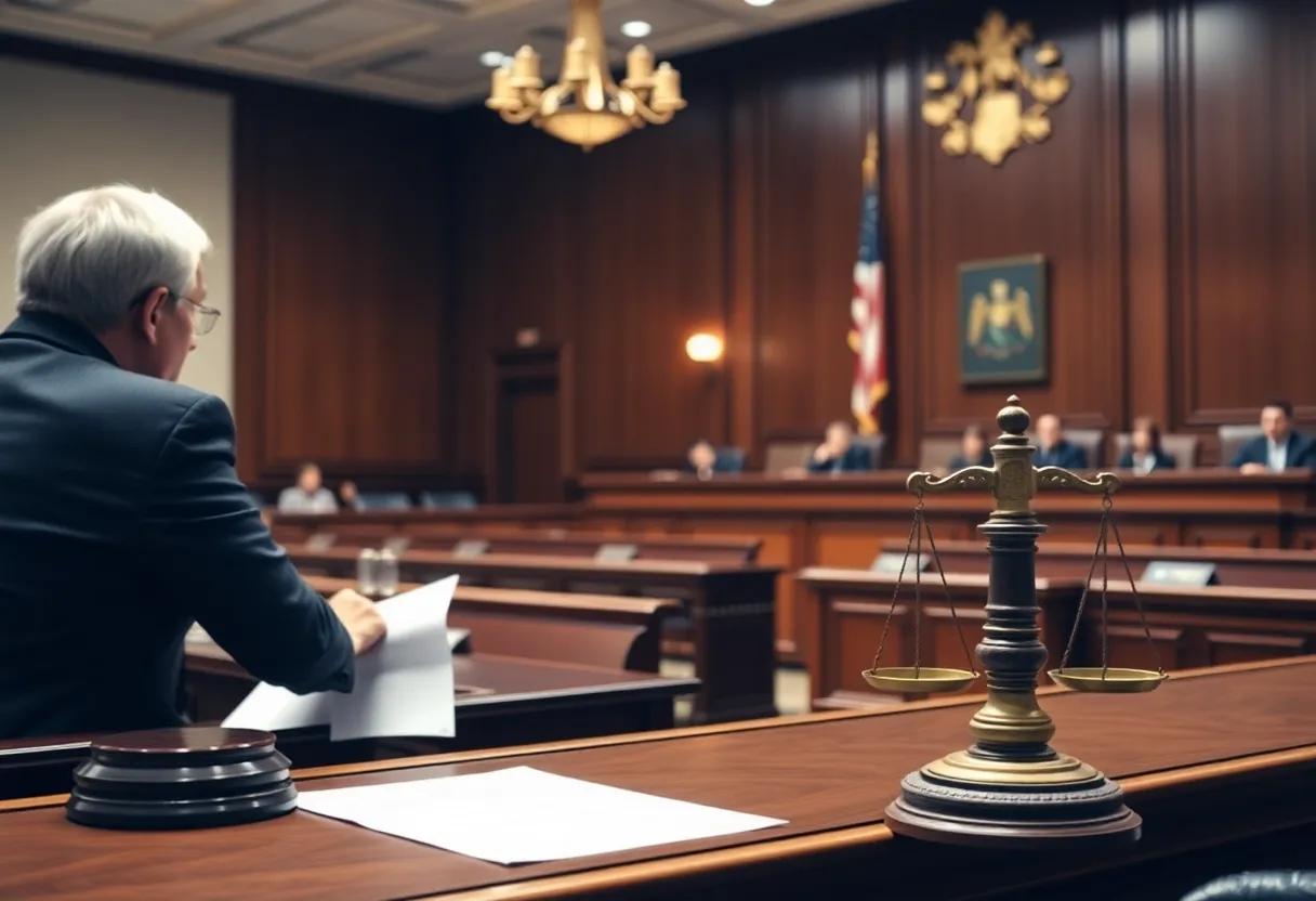 Courtroom scene related to mesothelioma legal cases