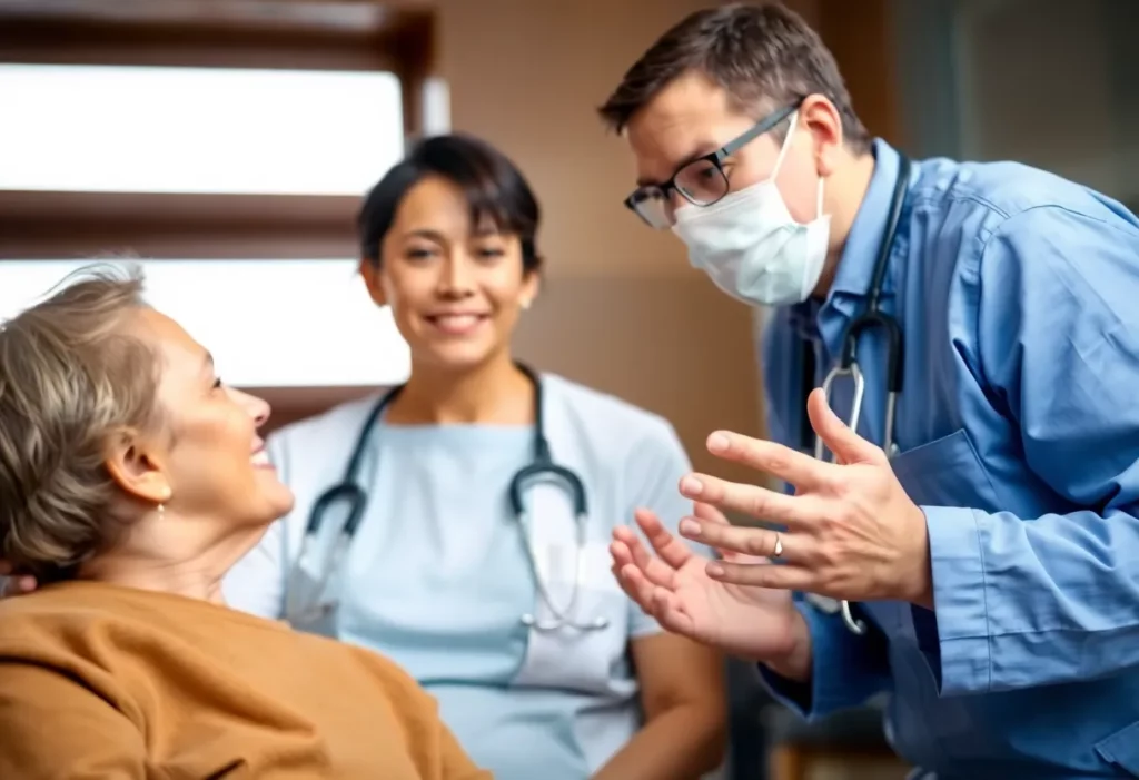 Doctor consulting with a mesothelioma patient about new treatment options.